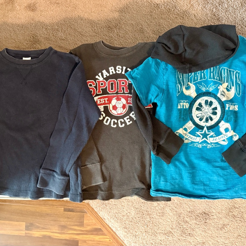 Kids Long Sleeve Thermal Shirt Set - Navy, Black, Teal